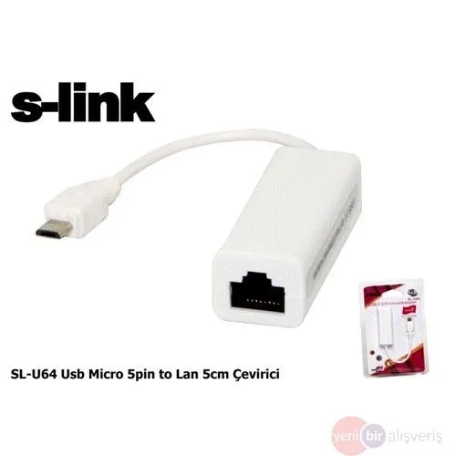 S-LINK SL-U64 USB Micro 5 Pin to Lan 5 cm Çevirici